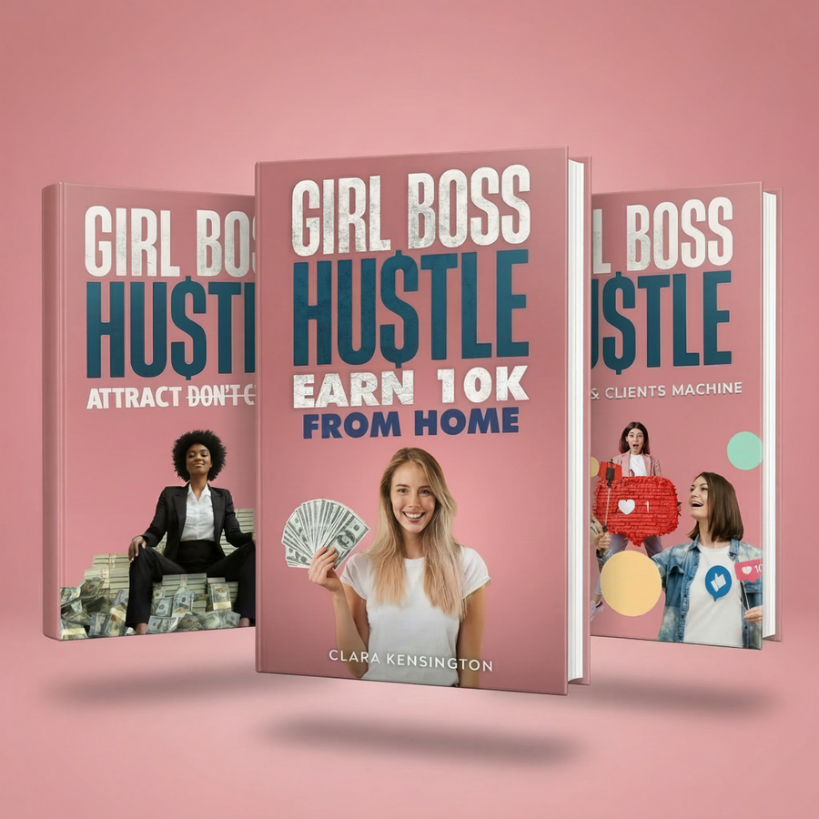 Book titled 'Girl Boss Hustle' on a pink background