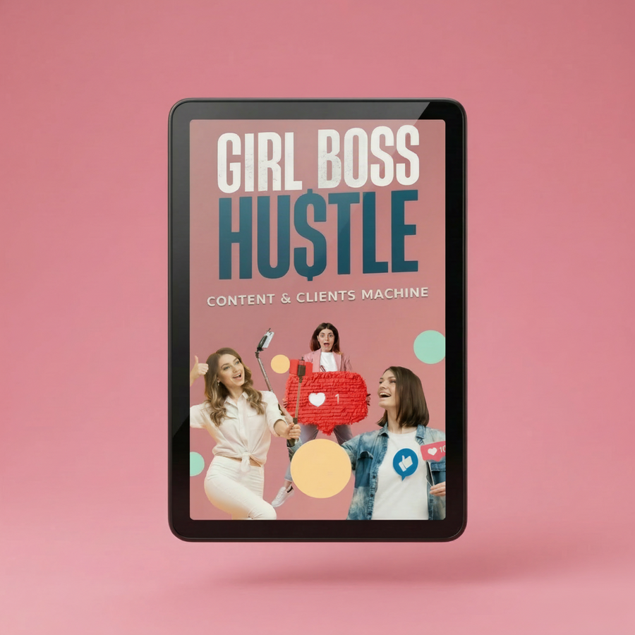 Girl Boss Hustle content & clients machine floating kindle studio shot