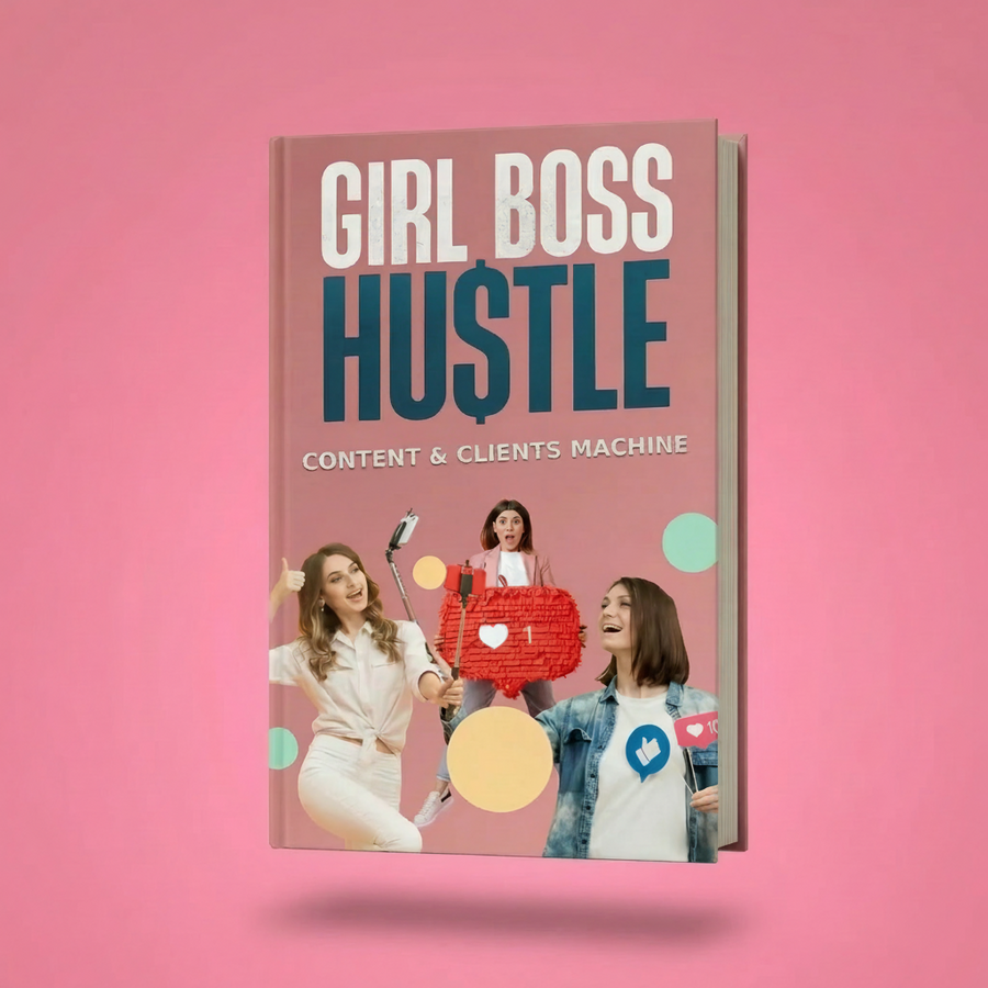 Book titled 'Girl Boss Hustle' on a pink background